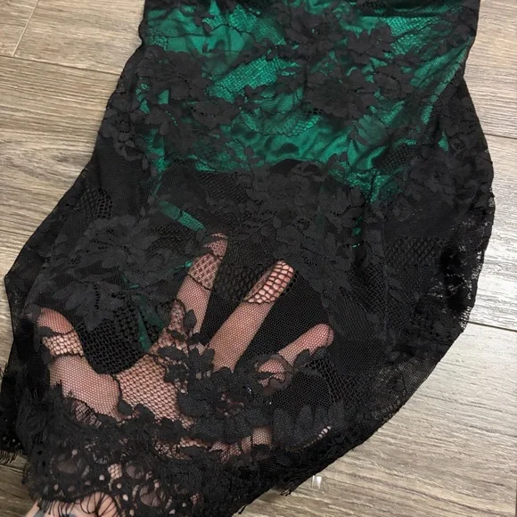 Y2K Vintage Dreamgirl Lace Corset Slip with Garters (Black/Green) Size Medium